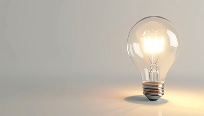 Glowing light bulb for white background with copy space. Switch supplier or energy tariff, innovation, electricity price, electricity provider, electricity supply, 3D-Rendering, isolated