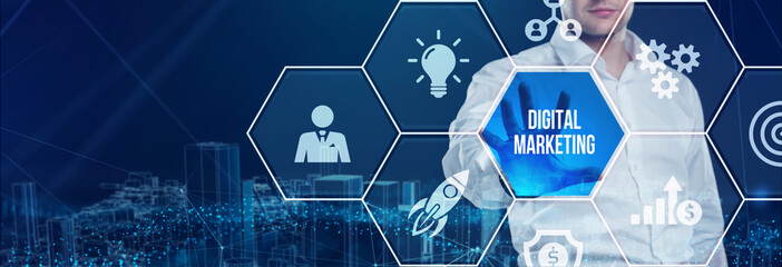 Fototapeta premium Business, Technology, Internet and network concept. Digital Marketing content planning advertising strategy concept.