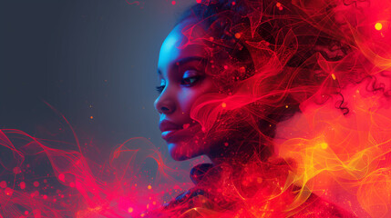 Creative graphics generative ai collage illustration of stunning gorgeous person in elegant neon light dress - obrazy, fototapety, plakaty