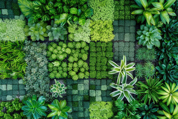 An eco-mosaic composed of thriving green plants, resembling a sustainable greenscape