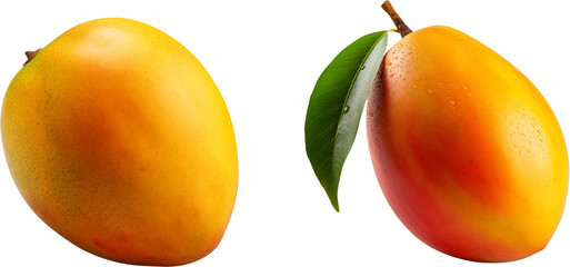 set of mango with leaf isolated on transparent background