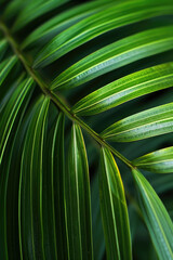 A tropical palm leaf, revealing its natural textures and rich green colors in detail