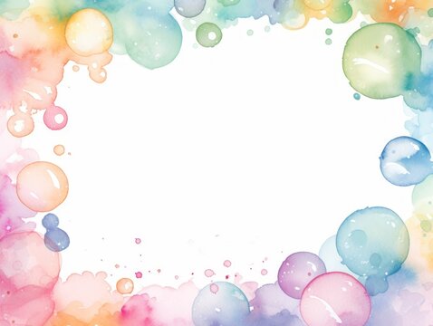 Watercolor Background With Bubbles floating and popping. Simple festive frame, copy space, card.