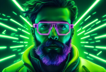 Man with a futuristic beard and glasse