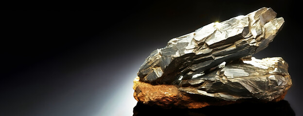 Arsenic is a rare precious natural stone on a black background. AI generated. Header banner mockup with space.