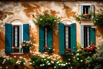 Fototapeta na wymiar Italian shutter windows with flowers