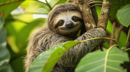 Fototapeta premium Baby Sloth in Tree in Costa Rica. image of animal in nature.