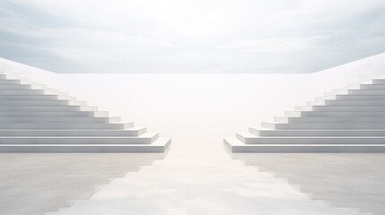 Stairs Ascending Towards a Cloud-Filled Sky. Dreamscape background. Copy space. Concept of success and better life.