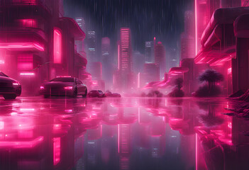 a city scape of a futuristic city at night