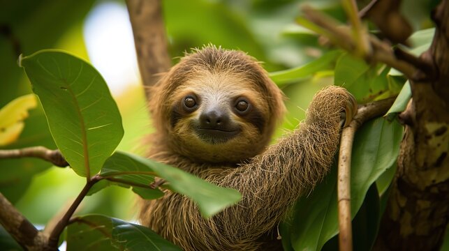 Baby Sloth in Tree in Costa Rica. image of animal in nature.