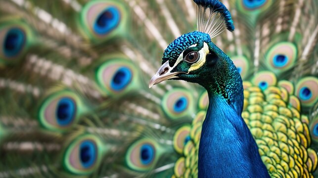 Beautiful peacock with feathers out. image of animal.