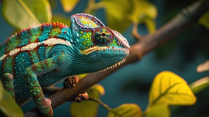 Obraz premium Chameleon in tree. image of animal. copy space for text.