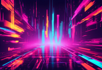 Abstract glitch background. Glitched glowing neon