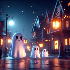 Cute ghosts on the street on Halloween