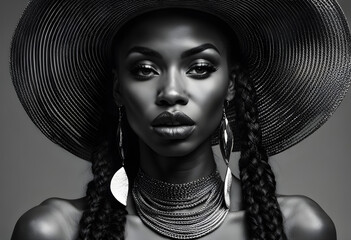 African Woman with Long Braids Hair. Black - Powered by Adobe