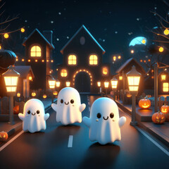 Cute ghosts on the street on Halloween