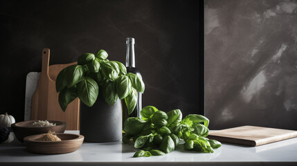 sunlit basil leaves showcasing their texture and vibrant green color