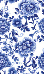 Seamless pattern of classic blue and white porcelain.