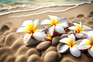 Fototapeta na wymiar plumeria flowers on the beach