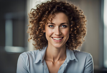 A Woman With Curly Hair Smiling