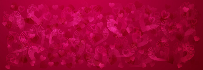 Background of large and small hearts in red and pink colors. Illustration on Valentine Day