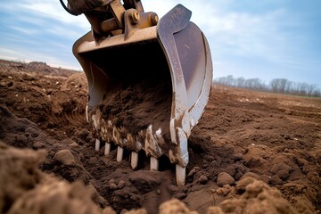 excavator teeth piercing ground, lifting a fresh scoop of earth