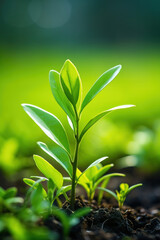 Obraz premium Close up of Green tea leaf in the morning, tea plantation. Green tea bud and leaves.