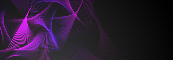 Abstract illustration with colored spirograph figures in the form of triangles and lines on a dark background