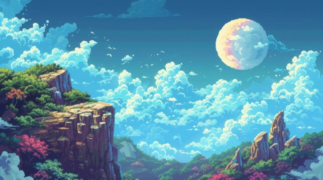 2d pixel sky, mobile game background