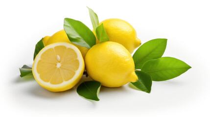 Fresh lemons on a white background.