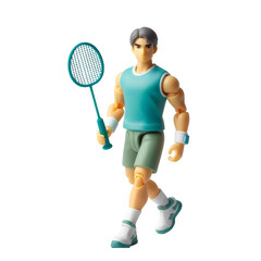 Plastic toy figure badminton player isolated on transparent background