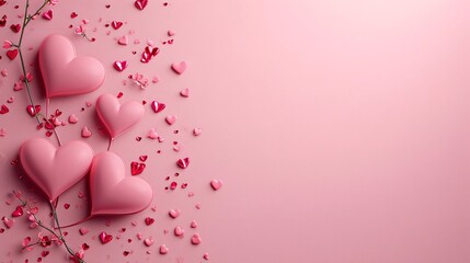 Pink Valentine's Day card. Pink hearts on the left side.Valentine's Day banner with space for your own content.