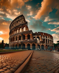 View of the Colosseo Romano (Roman Coliseum) in Roma, Lazio, Italy. - obrazy, fototapety, plakaty