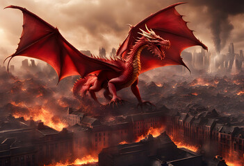 3d image of a great red dragon - obrazy, fototapety, plakaty