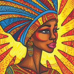 african woman in militant posture facing the sun in a post modern african city, afropunk, collage style, papercut, vibrant colors, lioness::2 low angle shot