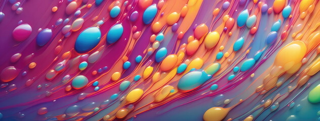 Vivid Liquid Rainbow with Floating Spheres - obrazy, fototapety, plakaty