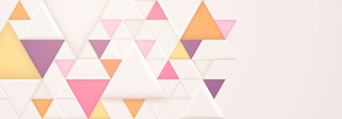 Abstract background with large and small colored triangular shapes on white