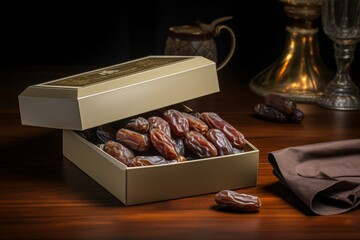 a photograph of medjool dates 1kg paper box, photography captured by canon camera