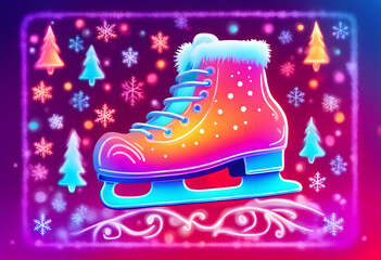 Winter holidays card with ice skates Christmas
