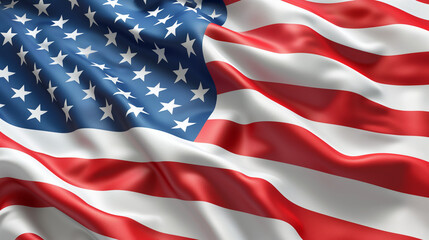 The American Flag Waving in the Wind. Background for the 4th of July holiday. 3d style imitation. Backdrop, wallpaper.