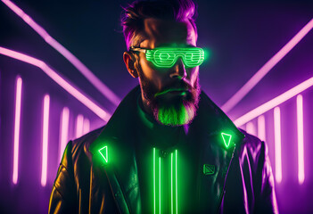 Man with a futuristic beard and glasse