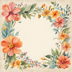 Colorful flower frame watercolor background.