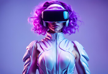 Beautiful woman with purple hair in futuristic