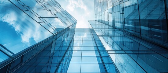 Modern office building glass blue toned image. AI generated image