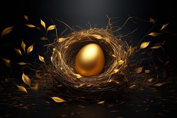 Golden Easter Egg in a nest. Ai Generative