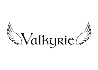 Mitología nórdica. Logo con palabra Valkyrie con alas