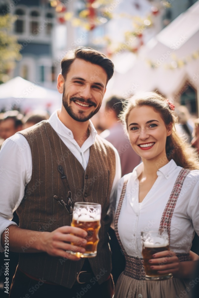 Poster a picture of a man and a woman standing side by side. suitable for various uses