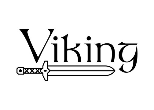 Logo con palabra Viking con espada medieval