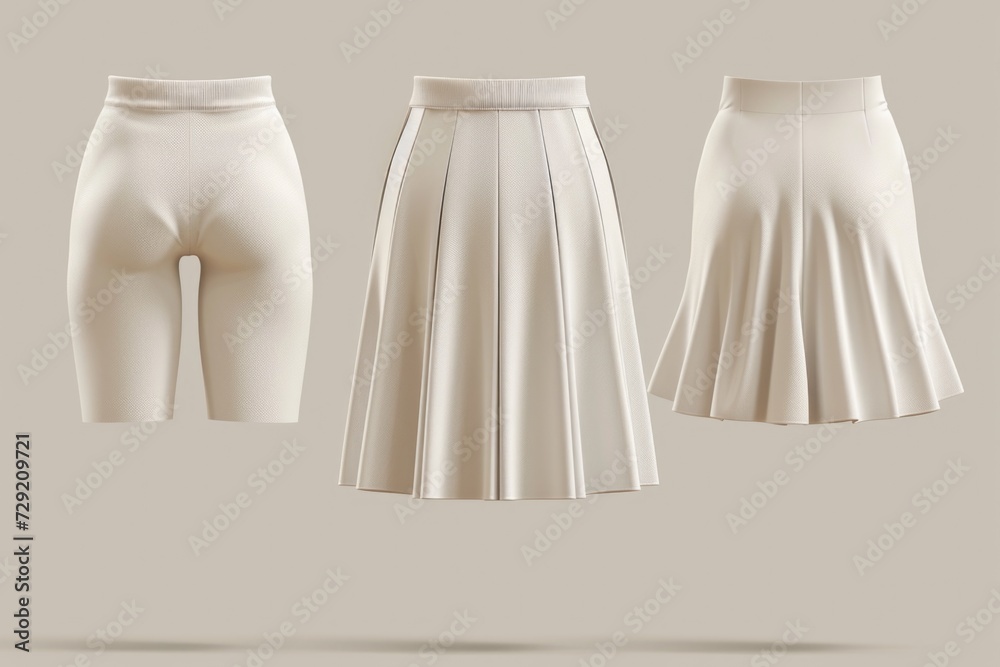 Poster Three women's white skirts in a set. Suitable for various occasions and styles