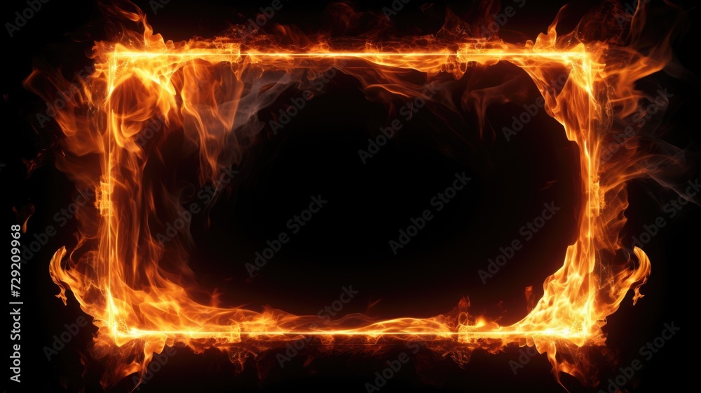 Poster a square of fire on a black background. perfect for adding a fiery touch to designs or illustrations